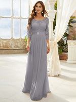 [Final Sale] Gray Plus Size Sleeve Lace Mother of the Bride Dress-Darline