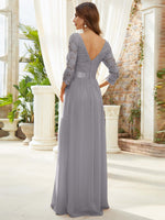 [Final Sale] Gray Plus Size Sleeve Lace Mother of the Bride Dress-Darline