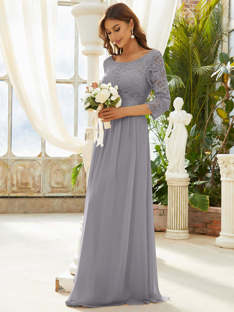 [Final Sale] Gray Plus Size Sleeve Lace Mother of the Bride Dress-Darline
