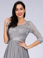 [Final Sale] Gray Plus Size Sleeve Lace Mother of the Bride Dress-Darline