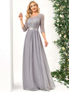 [Final Sale] Gray Plus Size Sleeve Lace Mother of the Bride Dress-Darline