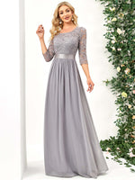 [Final Sale] Gray Plus Size Sleeve Lace Mother of the Bride Dress-Darline