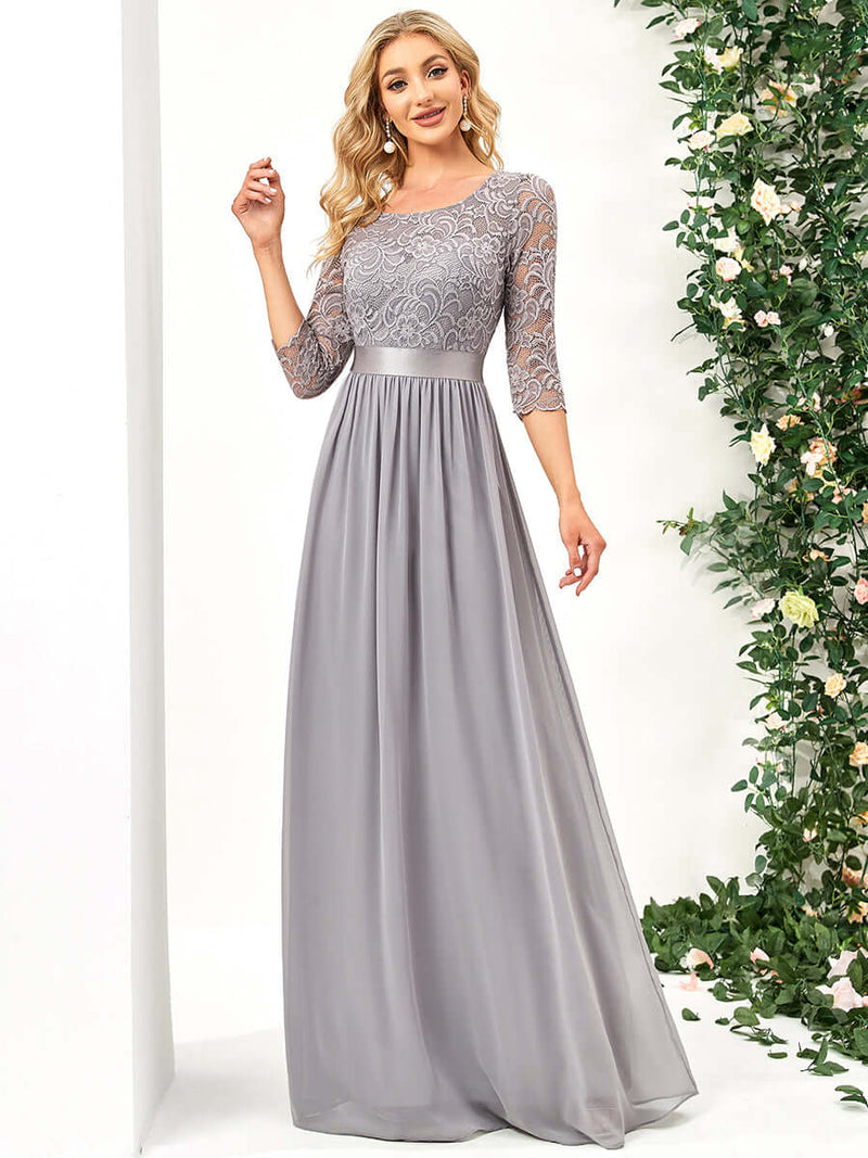 [Final Sale] Gray Plus Size Sleeve Lace Mother of the Bride Dress-Darline
