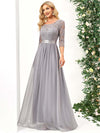 [Final Sale] Gray Plus Size Sleeve Lace Mother of the Bride Dress-Darline