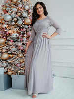 [Final Sale] Gray Plus Size Sleeve Lace Mother of the Bride Dress-Darline