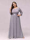 [Final Sale] Gray Plus Size Sleeve Lace Mother of the Bride Dress-Darline