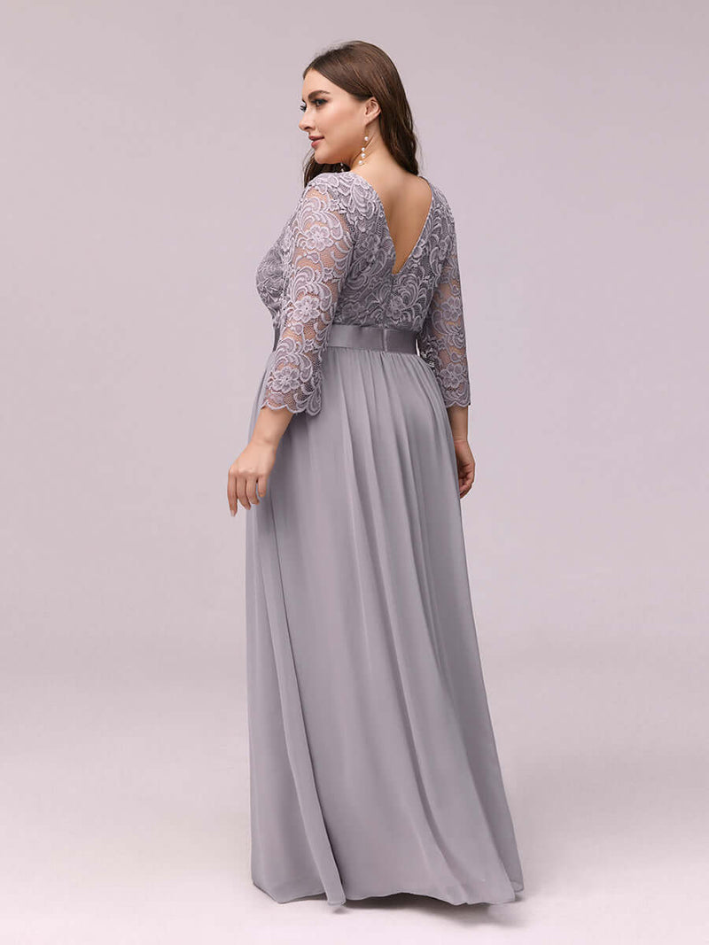 [Final Sale] Gray Plus Size Sleeve Lace Mother of the Bride Dress-Darline