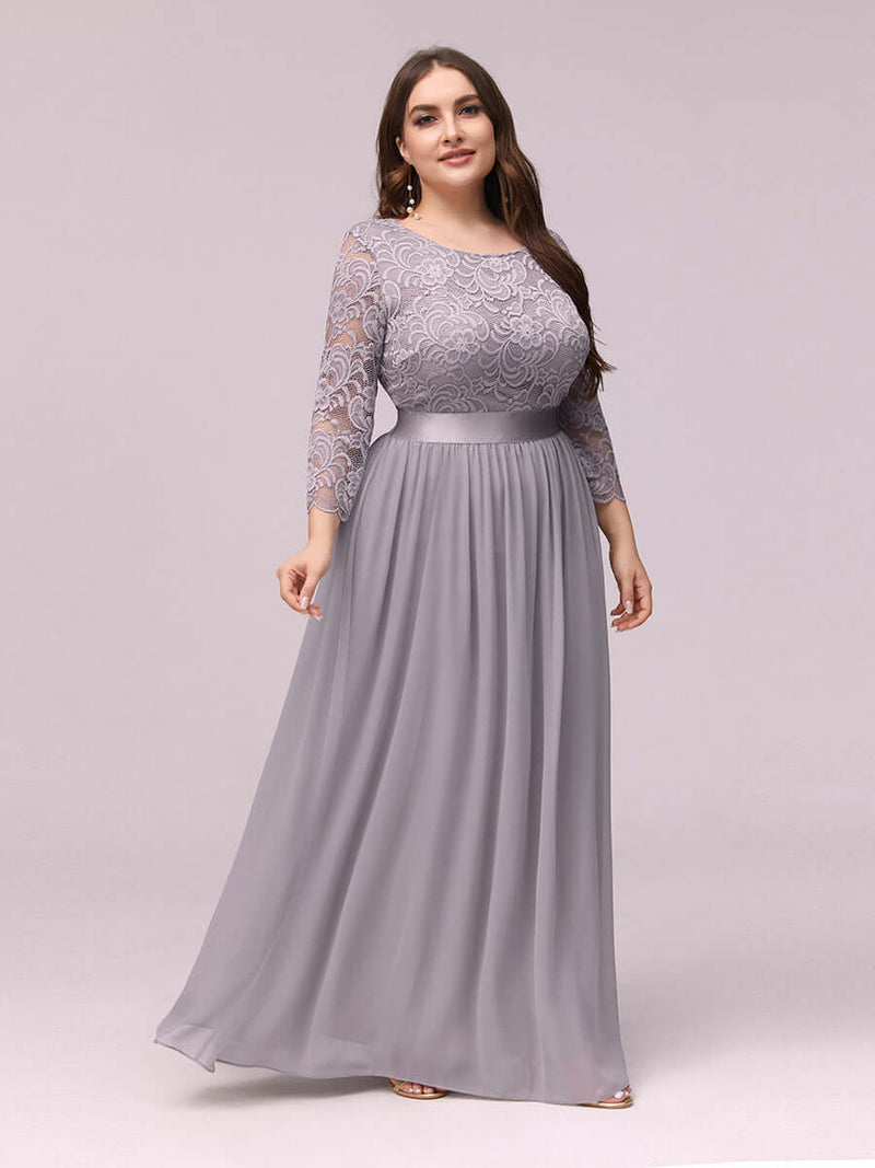 [Final Sale] Gray Plus Size Sleeve Lace Mother of the Bride Dress-Darline