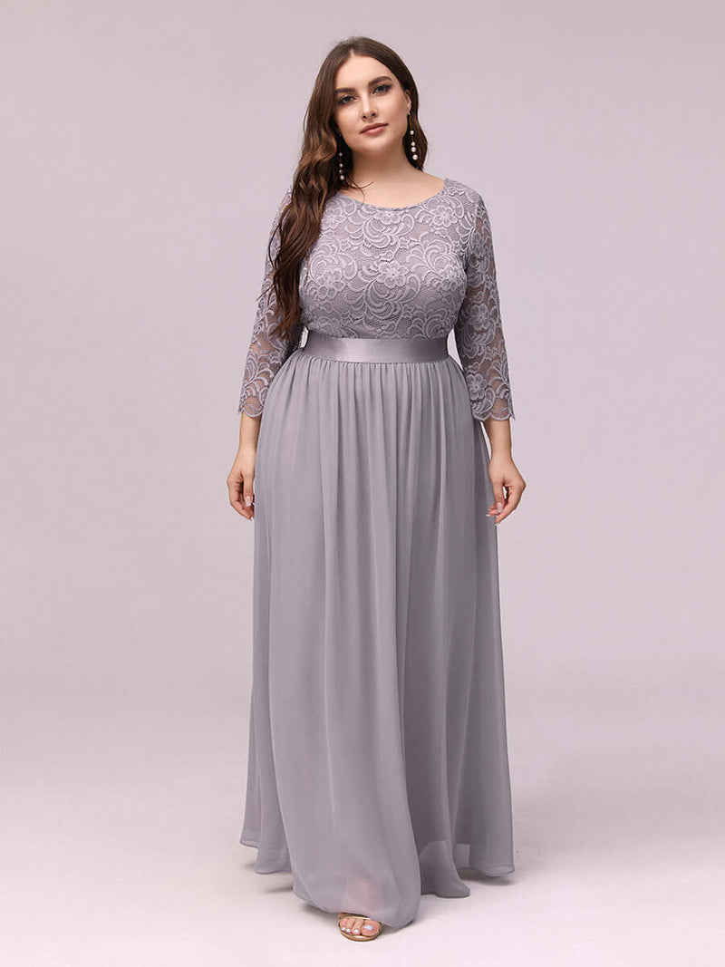 [Final Sale] Gray Plus Size Sleeve Lace Mother of the Bride Dress-Darline