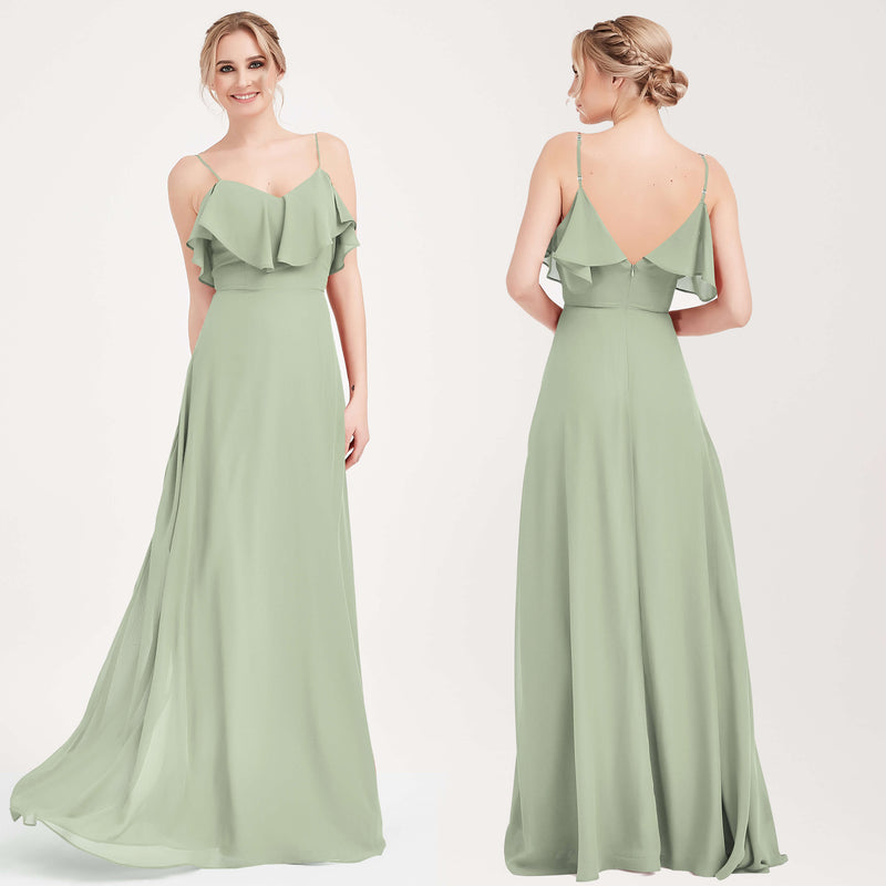 Sage Green 1 Of 3 Ways Chiffon Convertible Bridesmaid Gown with Sleeve