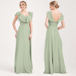 Sage Green 1 Of 3 Ways Chiffon Convertible Bridesmaid Gown with Sleeve