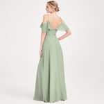 long chiffon A-line feature fluttery flounce bridesmaid dress