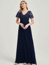 Navy Blue Leaf Sequined V Neck Ruffle Sleeves Chiffon Evening Dress