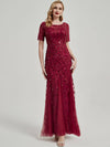 Burgundy Sequin Tulle Mermaid Evening Dress-Nomi