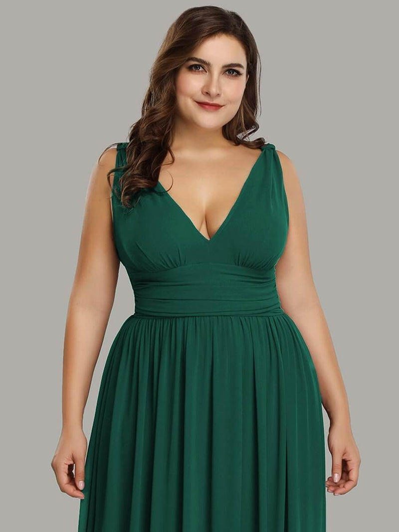 [Final Sale] US22 Emerald Green V-neck Chiffon Bridesmaid Maxi Dress Mia