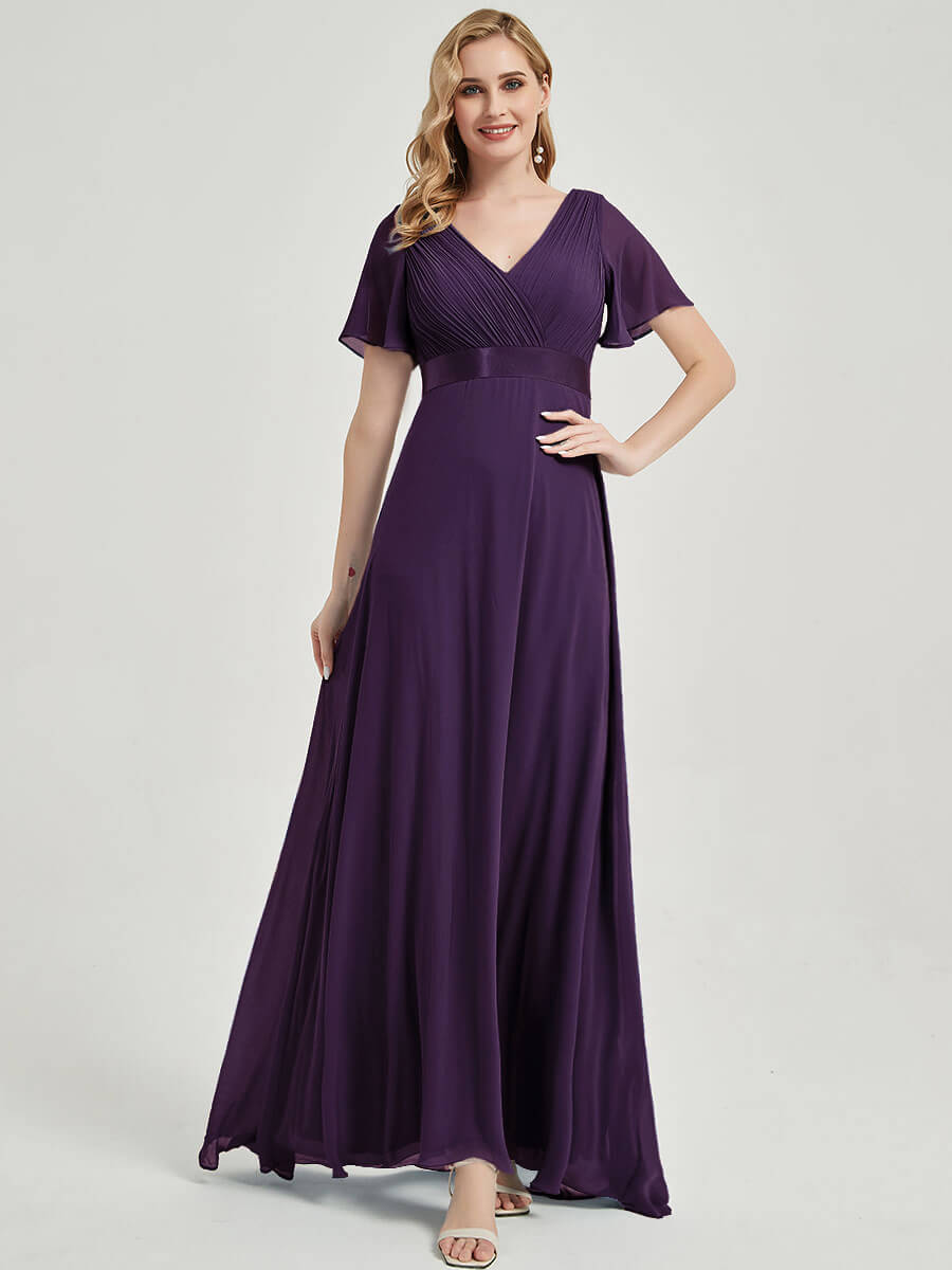 Dark Purple Ruffle Pleated Mother of the Bride Dress