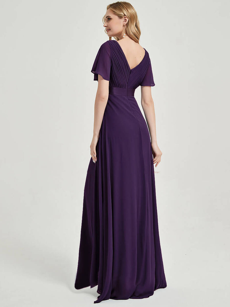 Backless Dark Purple Ruffle Pleated Bridesmaid Dresses