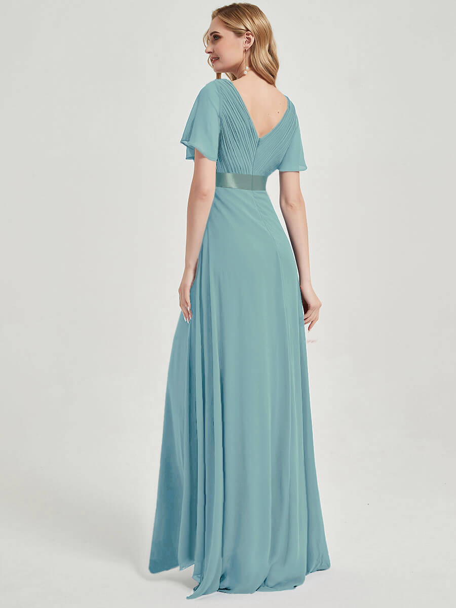 Moody Blue Ruffle Pleated Bridesmaid Dresses-Mei
