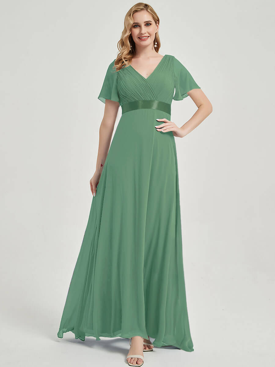 Moss Green Ruffle Pleated Bridesmaid Dresses-Mei