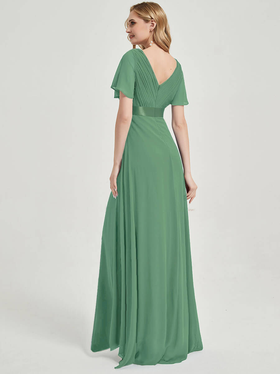 Moss Green Ruffle Pleated Bridesmaid Dresses-Mei