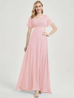 Pink Ruffle Pleated Bridesmaid Dresses-Mei