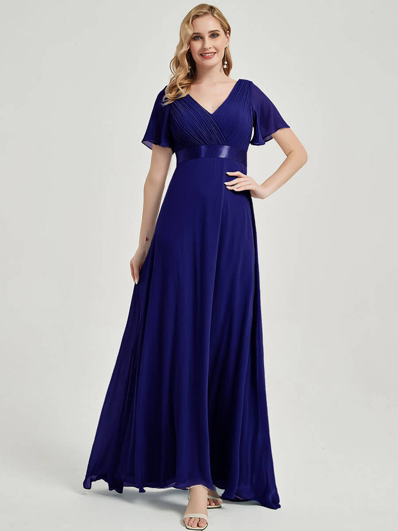 Royal Blue  Ruffle Chiffon Pleated Mother of the Bride Dress