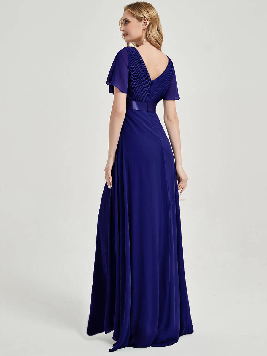 Royal Blue  Ruffle Chiffon Pleated Mother of the Bride Dress