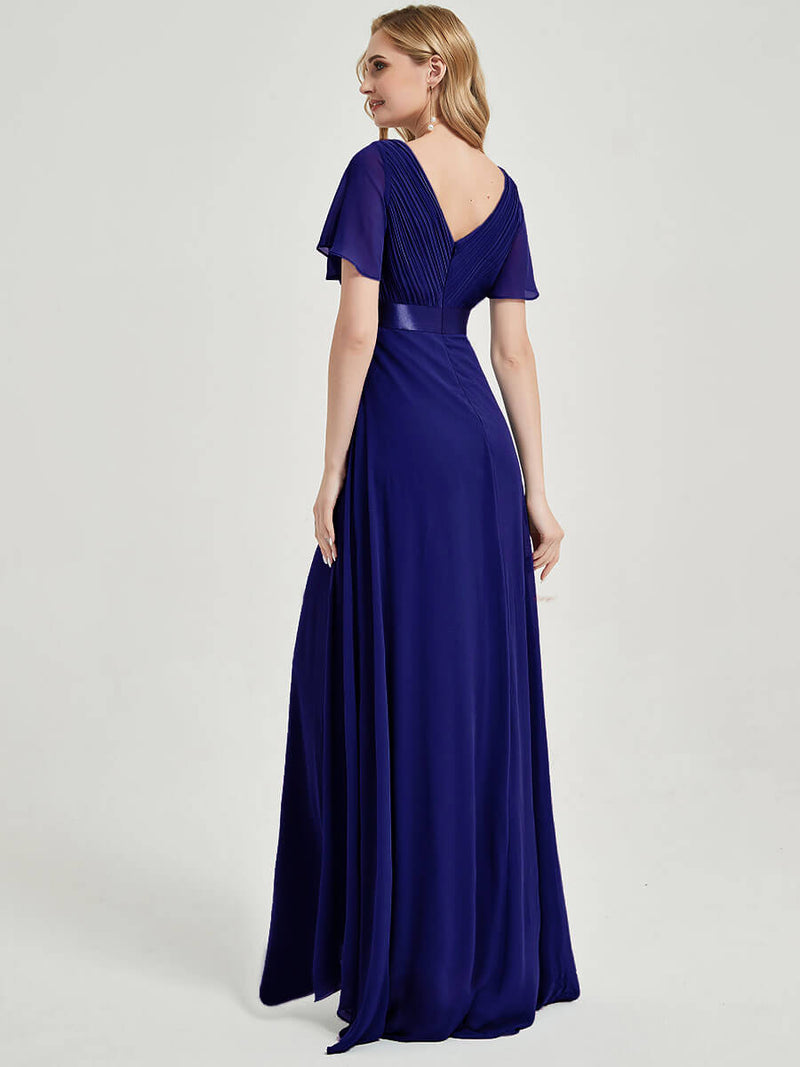 A-Line Royal Blue Ruffle Chiffon Pleated Mother of the Bride Dress