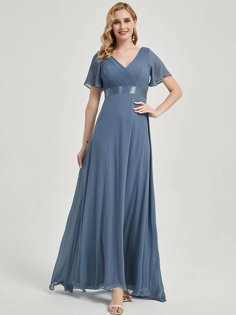 V-neck Ruffle Chiffon Pleated Mother of the Bride Dress