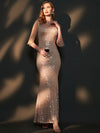 [Final Sale] Champagne Gold Tassel Sleeves Sequin Mermaid Formal Gown