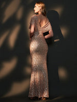 [Final Sale] Champagne Gold Batwing Sleeves Maxi Mermaid Formal Gown