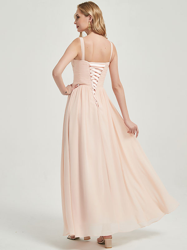 Chiffon fabric V-neckline Pleated Classic Bridesmaid Dress