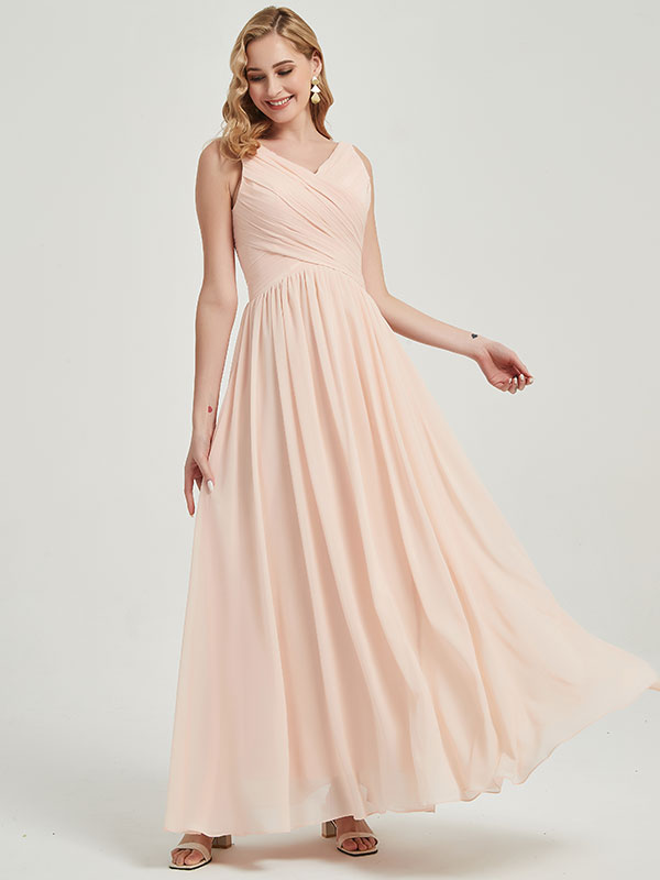 Chiffon fabric V-neckline Pleated Classic Bridesmaid Dress