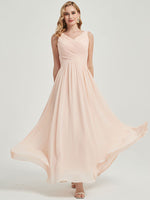 V neckline and long chiffon formal bridesmaid-dress