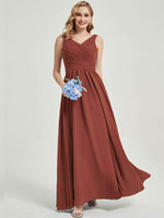 Cinnamon Rose V-neckline Pleated Classic Bridesmaid Dress