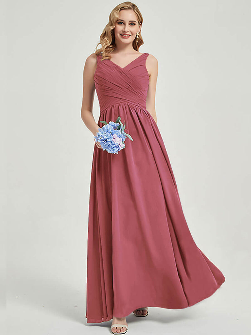 Desert Rose V-neckline Pleated Classic Bridesmaid Dress
