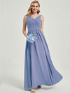 Slate Blue V-neckline Pleated Classic Bridesmaid Dress