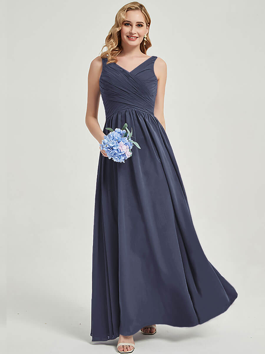 Stormy V-neckline Pleated Classic Bridesmaid Dress