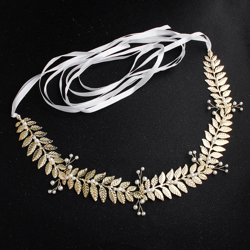 NZ Bridal Western Style Retro Pearl Sashes Golden Leaves Forest Fairy Ornaments Wedding Dress Waist chain