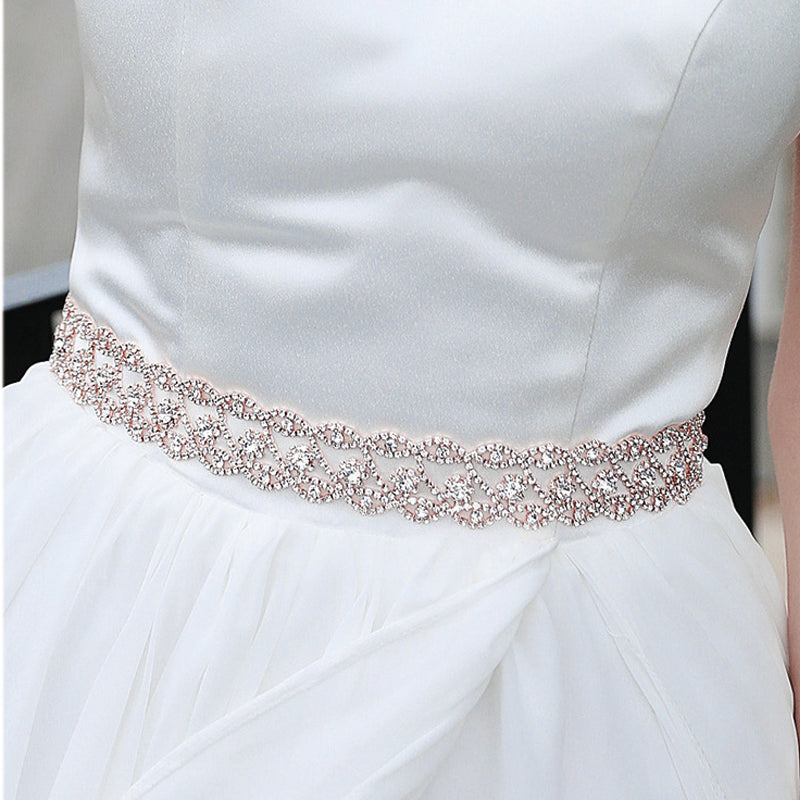 NZ Bridal Luxury Rhinestone Waist Chain For Wedding Dress Crystal Woven Belt