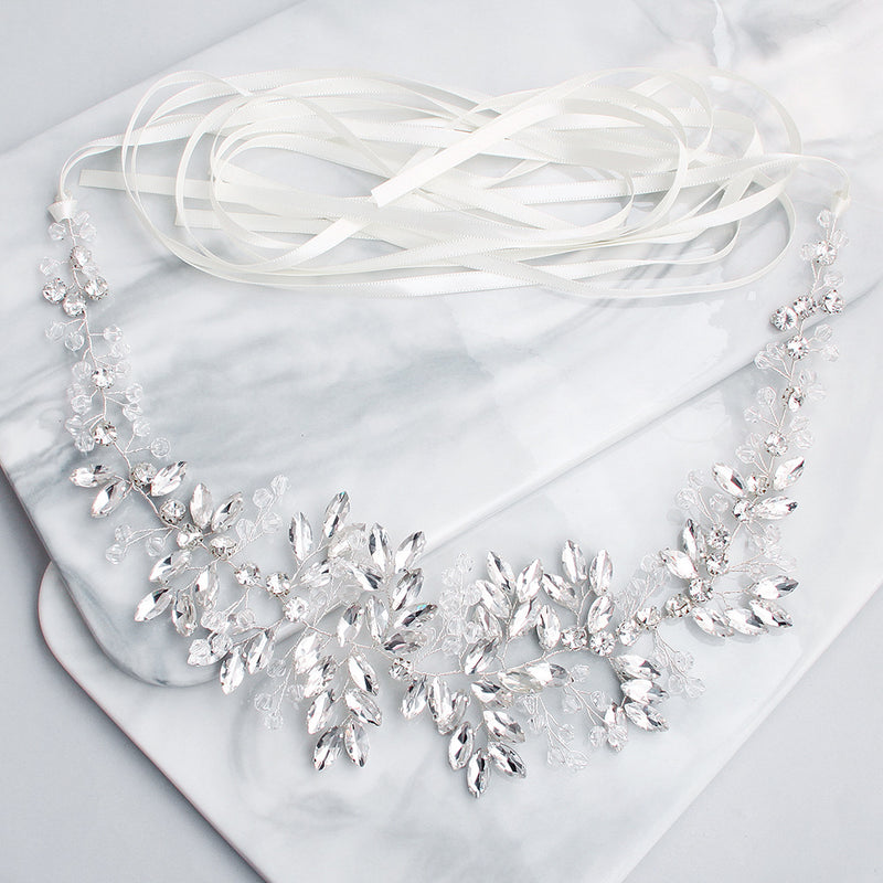 NZ Bridal Grace Sashes Handmade Rhinestone Leaf  Waist Chain Evening Dress Crystal Belt