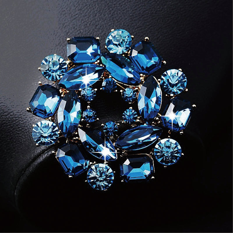 NZ Bridal Vintage Alloy Crystal Round Brooch Charming  Rhinestone Pin For Wedding Evening Party