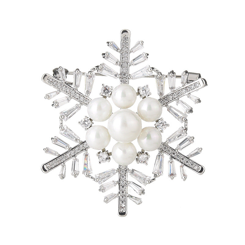 NZ Bridal Snowflake Alloy Zine Wedding Brooch With Imitation Pearl Jewelry Accessories