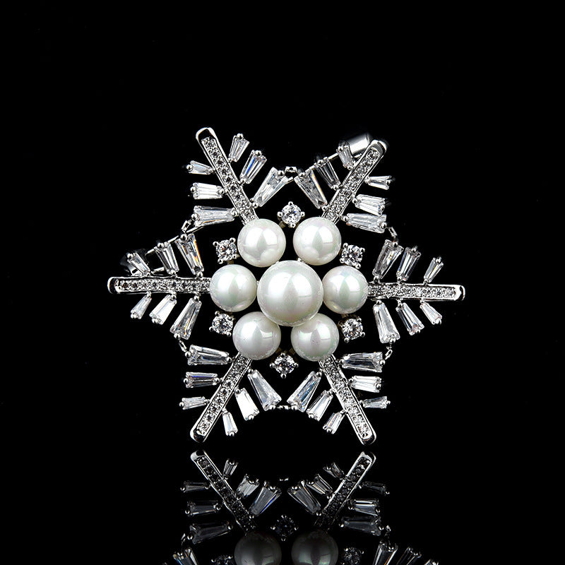 NZ Bridal Snowflake Alloy Zine Wedding Brooch With Imitation Pearl Jewelry Accessories