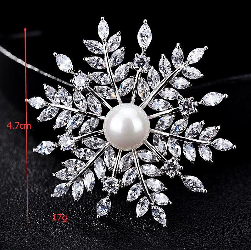 NZ bridal Luxury Retro Snowflake Brooch For Female Zircon Mosaic Imitation Pearl Pin