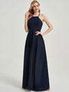 Dark Navy Halter Sleeveless Empire Pleated Backless Chiffon Bridesmaid Dress