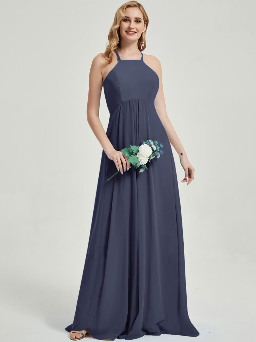 Floor length halter neckline Bridesmaid Dress