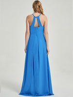 Floor length halter neckline chiffon fabric Bridesmaid Dress 