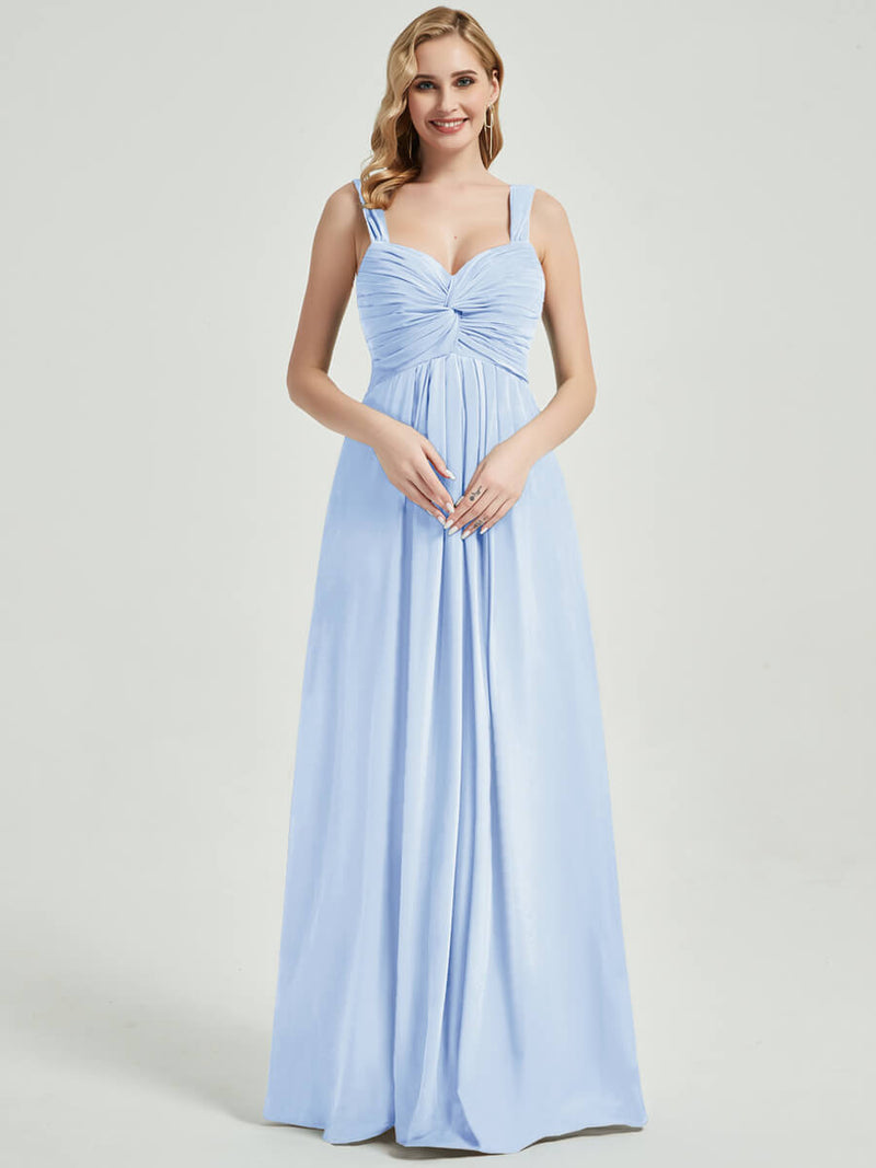 Cornflower Blue Chiffon Fabric Bridesmaid Dress 