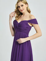 Royal Purple Bridesmaid Dress With Striped floral folds on the chest.